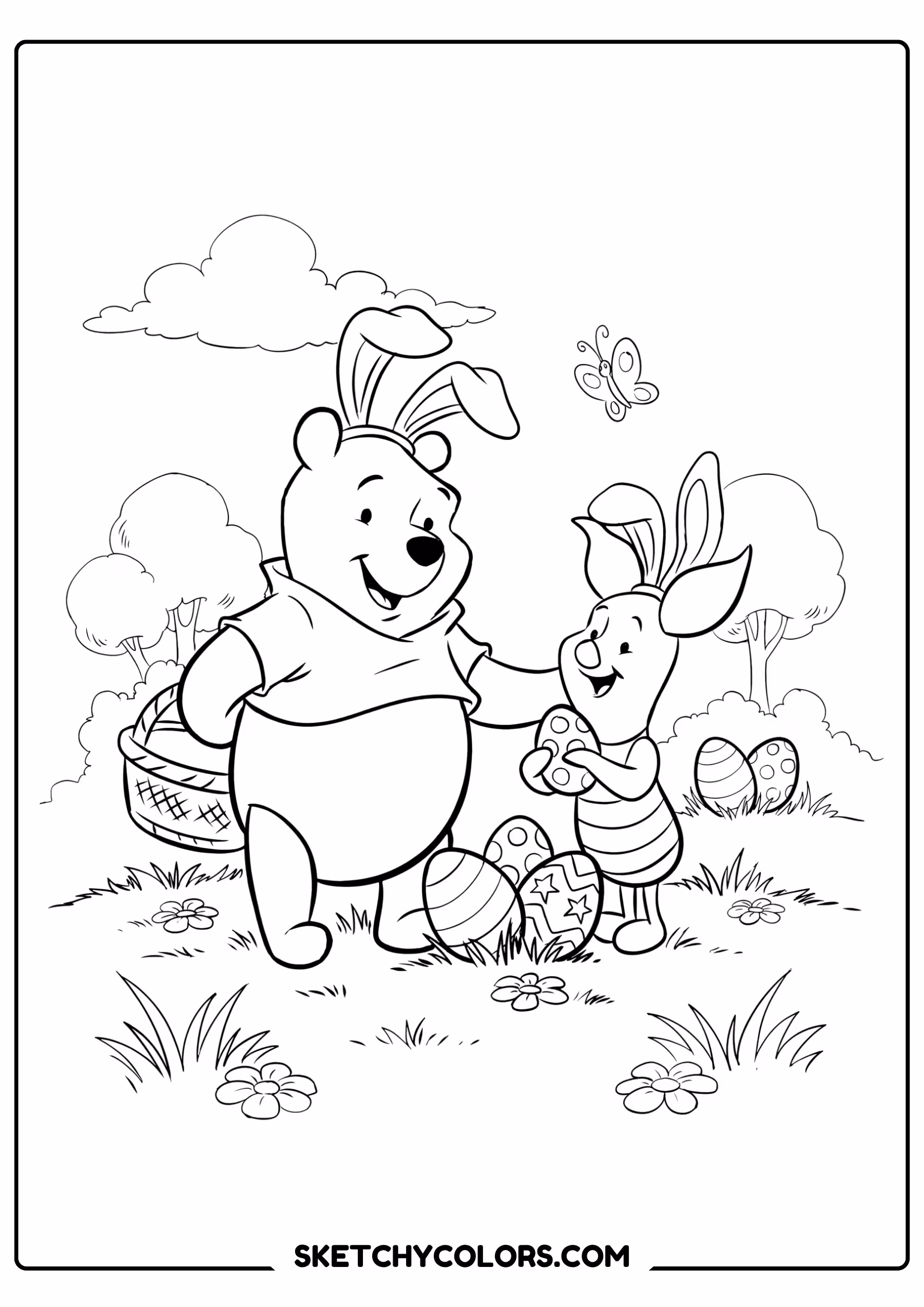 winnie the pooh coloring pages - easter bunny ears free printable PDF for kids
