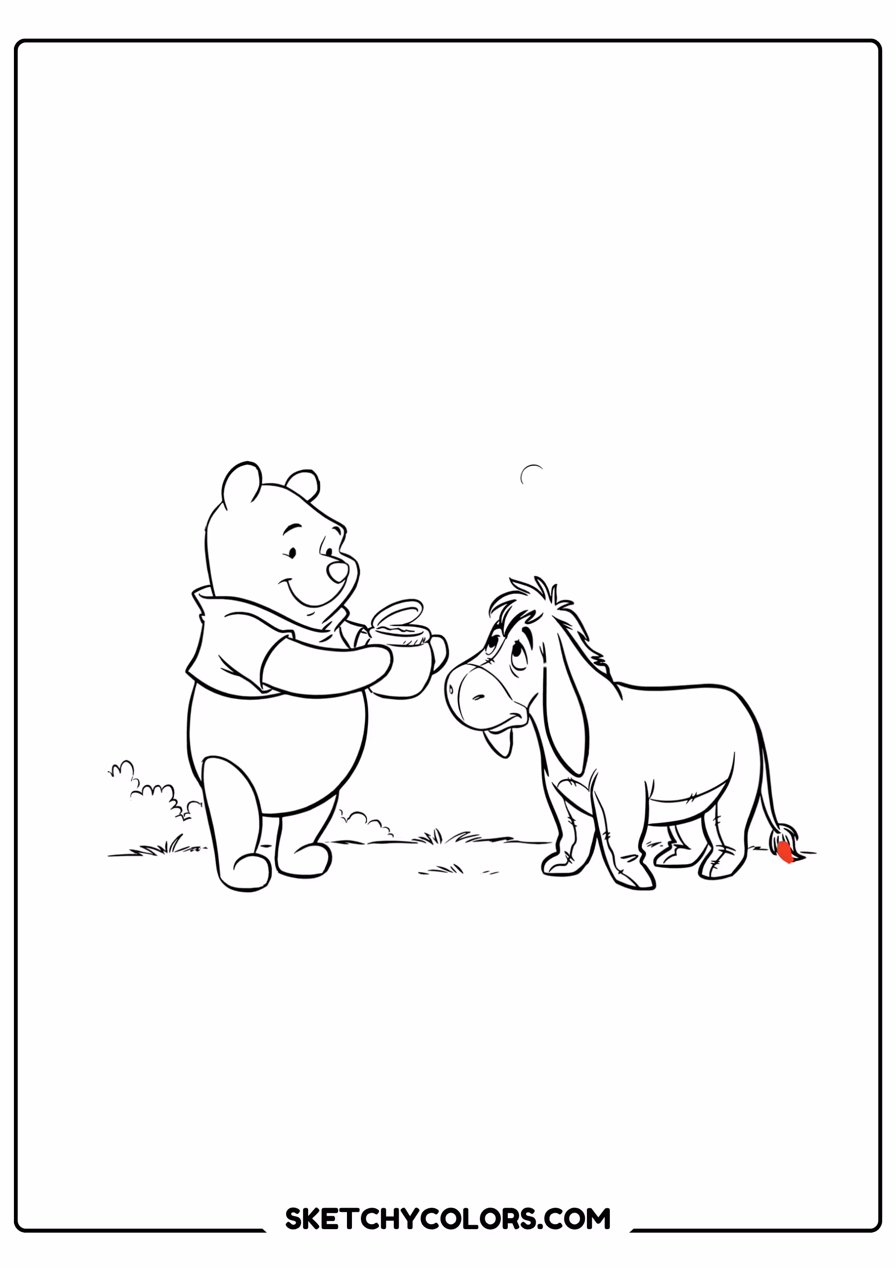 winnie the pooh coloring pages - sharing honey with eeyore free printable PDF for kids