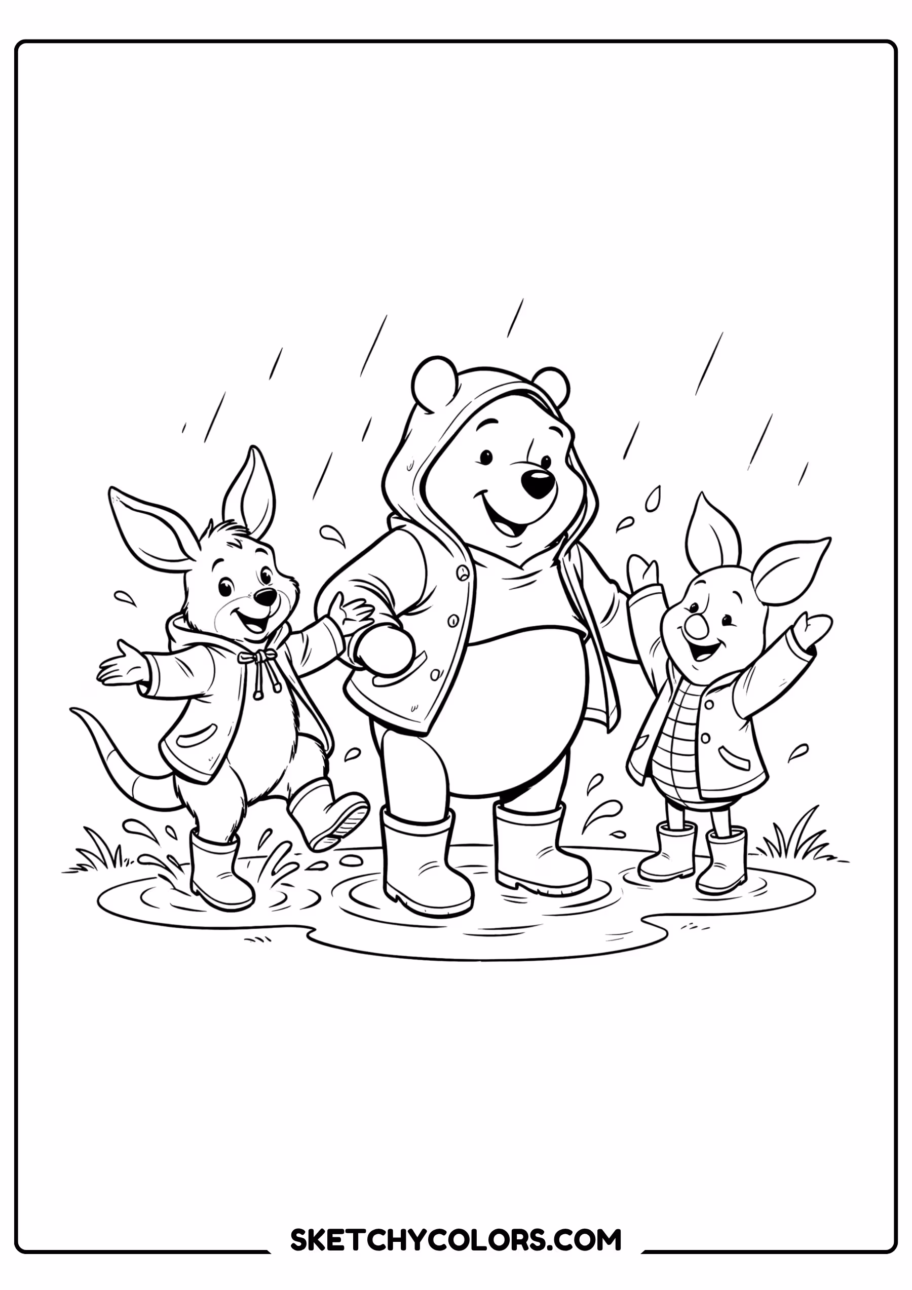 winnie the pooh coloring pages - rainy day friends free printable PDF for kids
