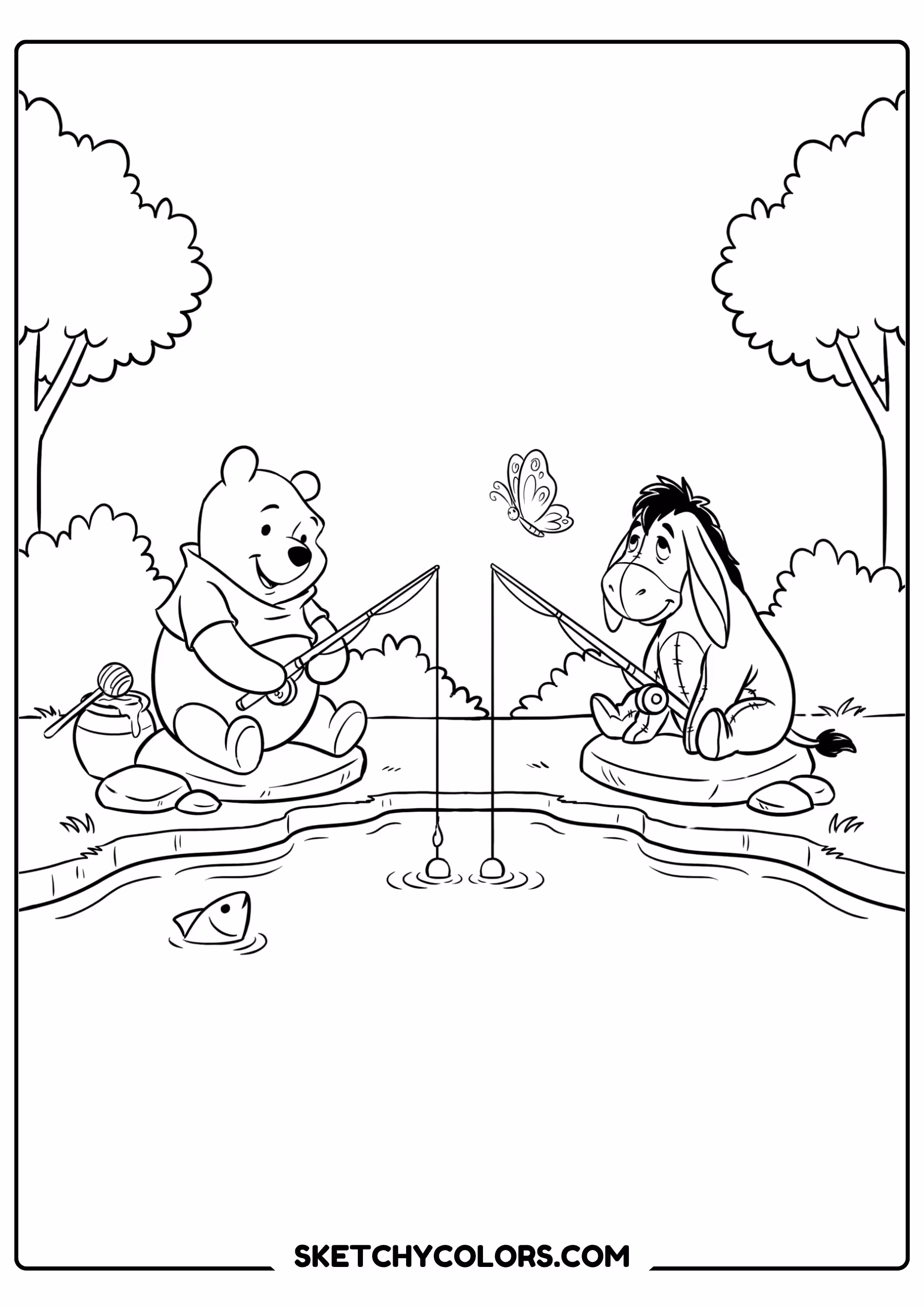 winnie the pooh coloring pages - fishing with eeyore free printable PDF for kids