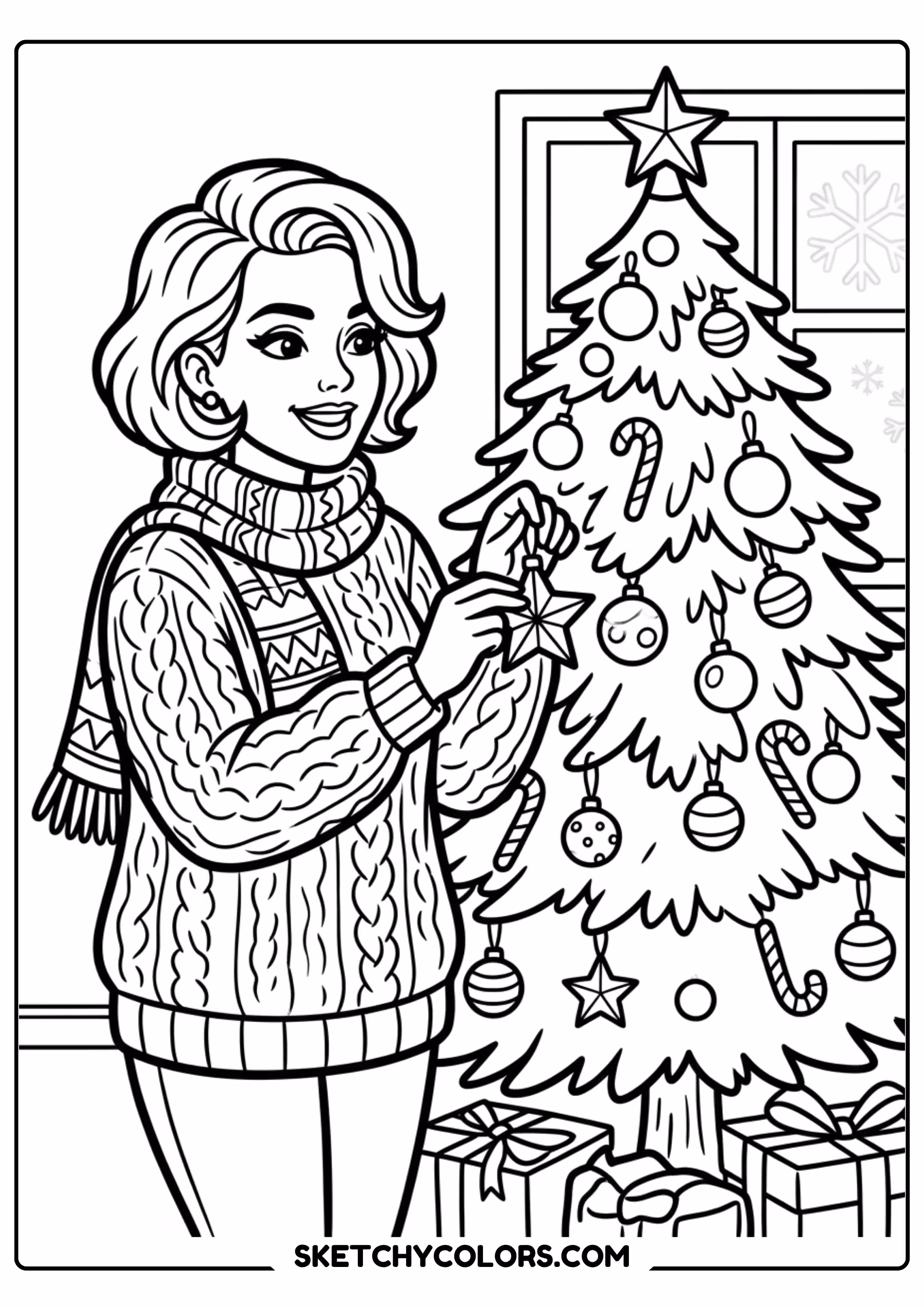 taylor swift coloring pages - decorating the christmas tree free printable PDF for kids