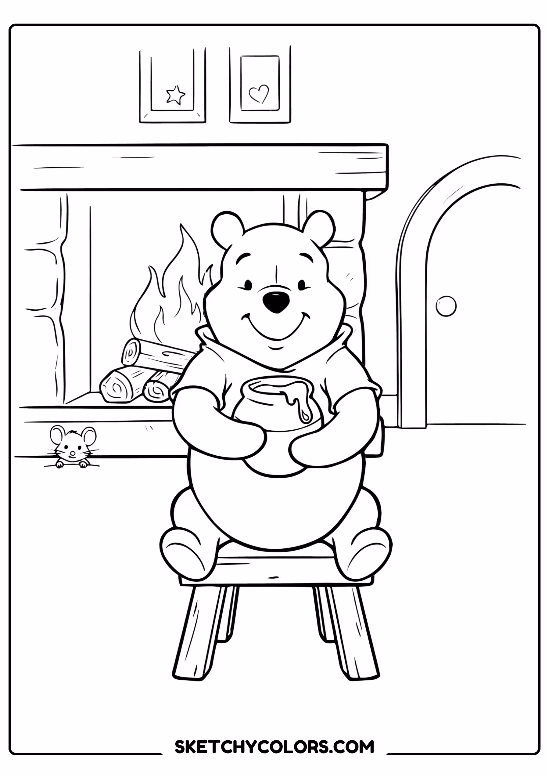 winnie the pooh coloring pages - fireside honey warm up free printable PDF for kids