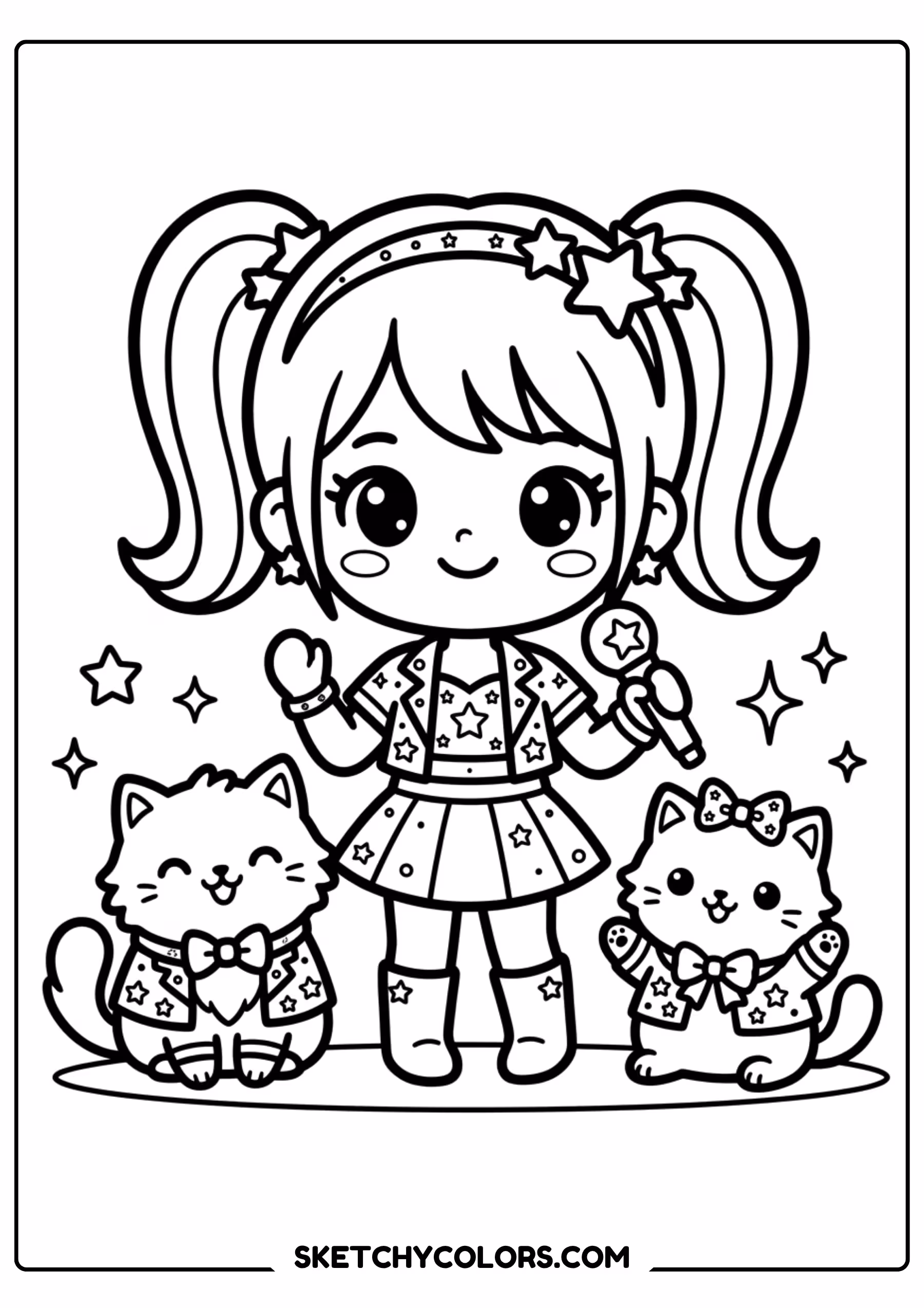 taylor swift coloring pages - kawaii pigtails and kitty free printable PDF for kids