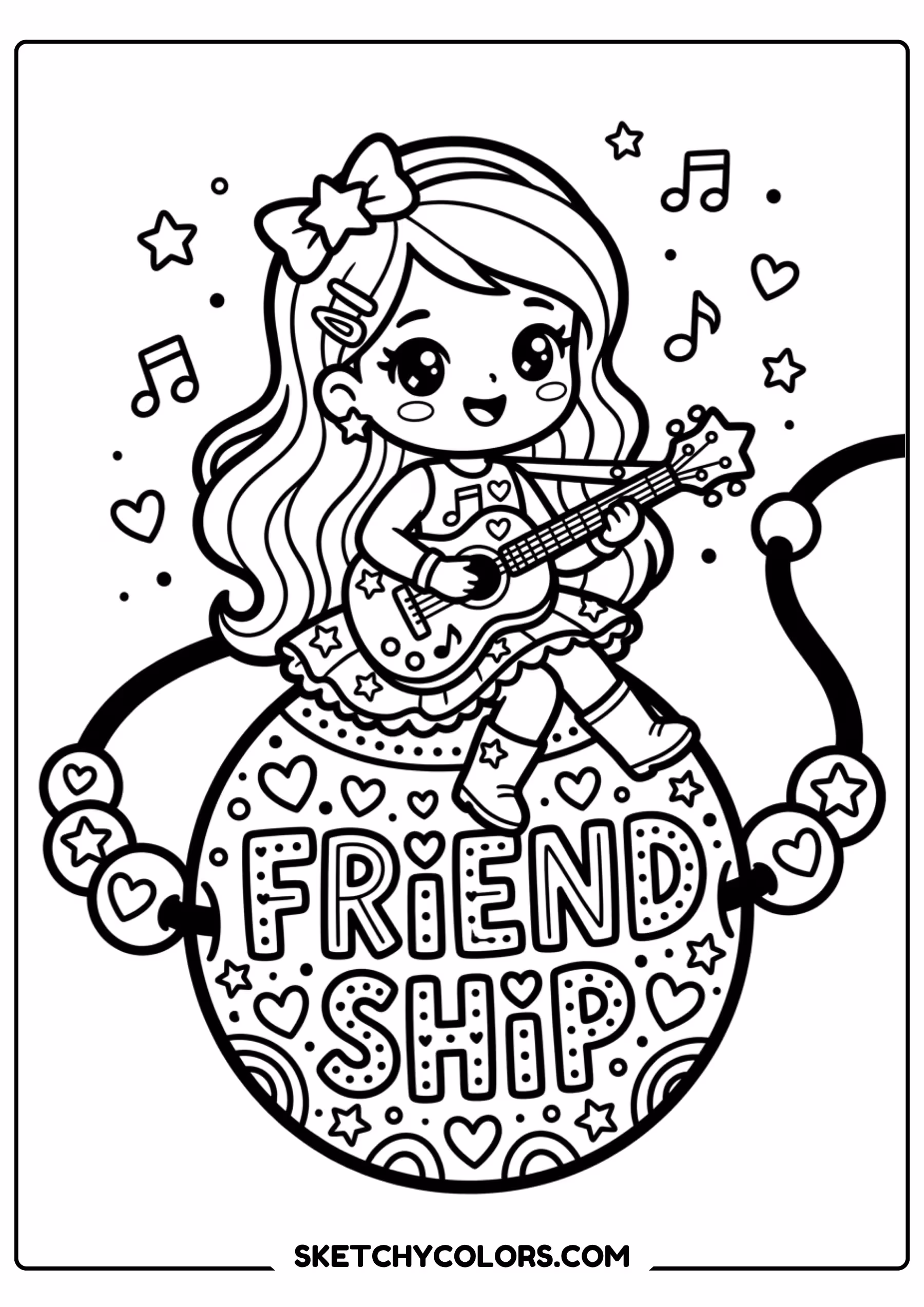 taylor swift coloring pages - chibi guitar hearts free printable PDF for kids
