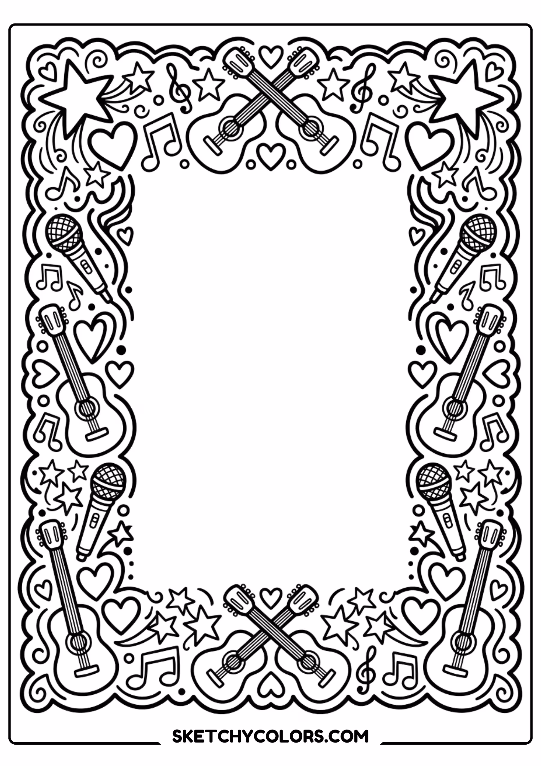 taylor swift coloring pages - music frame border free printable PDF for kids