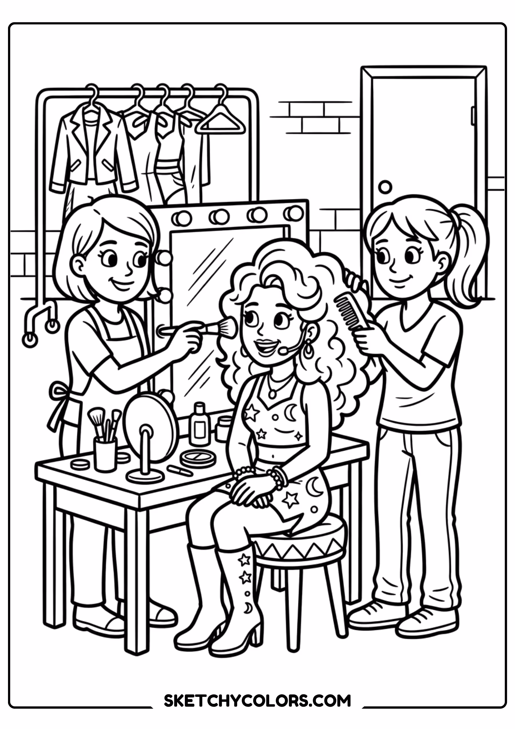 taylor swift coloring pages - backstage glam prep free printable PDF for kids