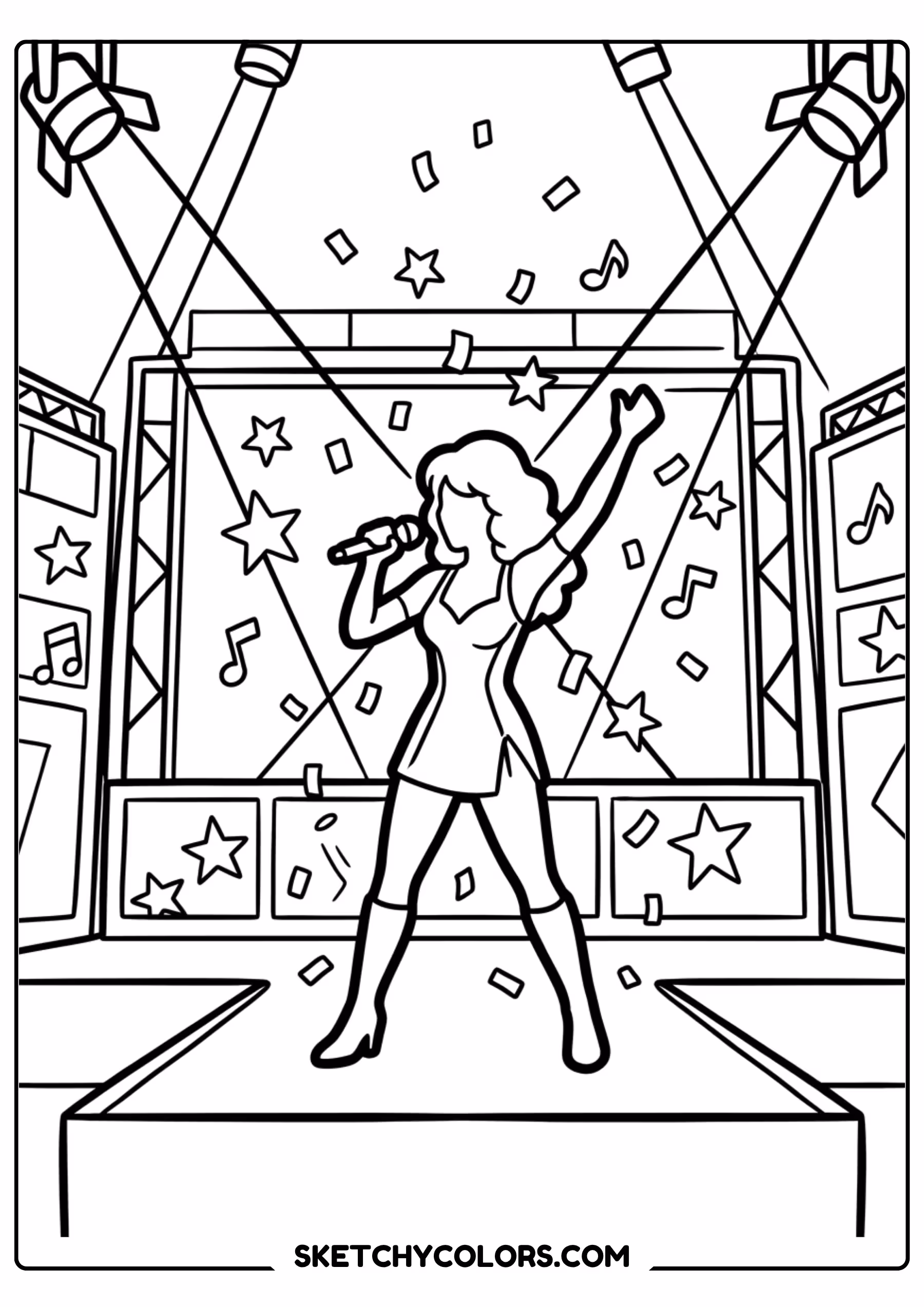 taylor swift coloring pages - spotlight stage moment free printable PDF for kids